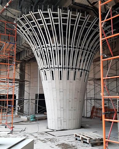 Металлоконструкции колонн для навесной фасадной системы "Welcome-center" с многоуровневым паркингом, входящим в состав объекта "Генеральный план развития территории СКК "МРИЯ"" с. Оползневое